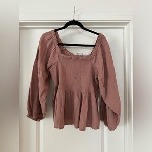 Madewell Lucie Smocked Peplum Top Mauve Pink 14